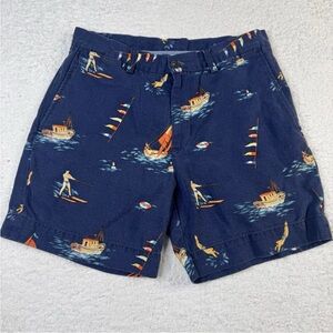 Polo Ralph‎ Lauren Linen Blend Nautical Shorts Blue Boats Size 29 Sailing